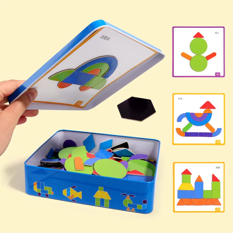 Tangram magnetico per bambini, educazione precoce, puzzle creativo in legno, giocattoli per giochi da tavolo per addestramento del pensiero per bambini