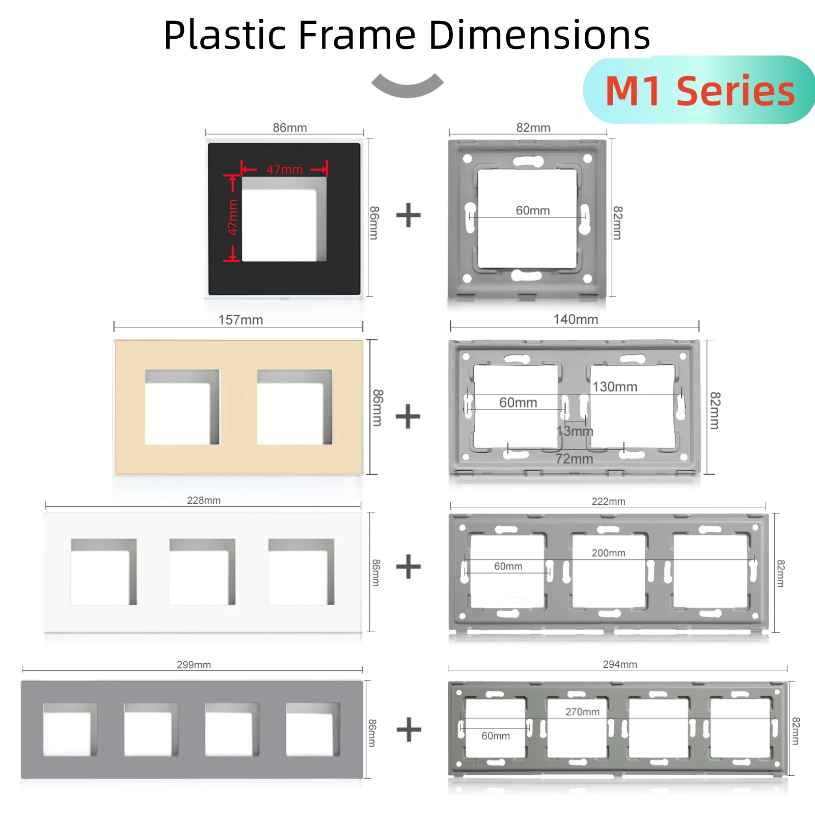 BSEED Plastic Panel Function Parts PC Frame Single Double Triple Frame M Seires White Black DIY Home Improvement