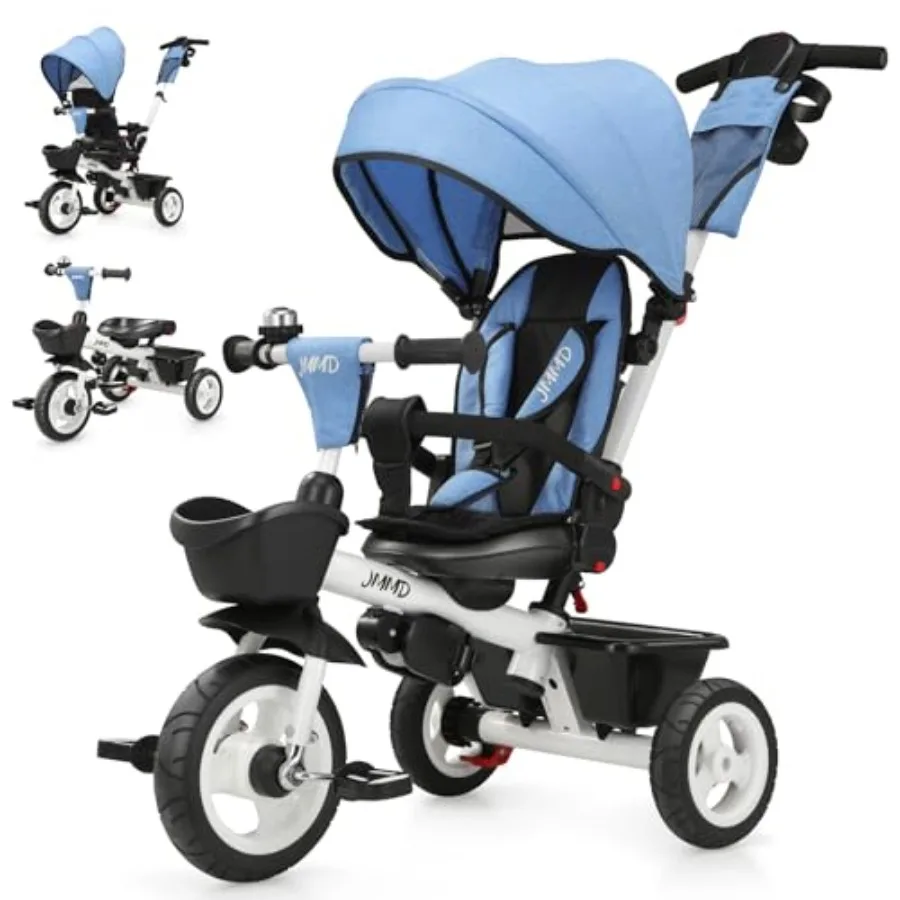 

7 in 1 Tricycle Stroller with Push Handle, Baby Trike with 360° Swivel Seat, Reclining Backrest, All-Terrain Wheels, Dual Brakes