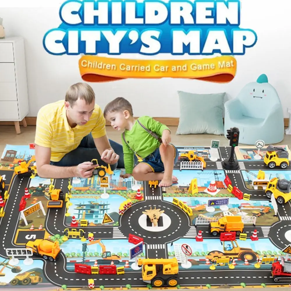 Alfombra de carretera para niños, tapete de juego para estacionamiento de la ciudad, mapa de carreteras, juguetes de escalada, bricolaje, señales de tráfico