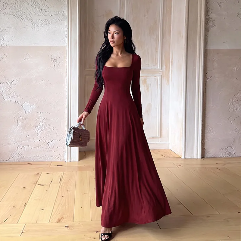 Yj26467 French-style, Square-neck, Long-sleeved Clothes For Women, With A Smart Fit And Elegant Drape, Suitable For Formal