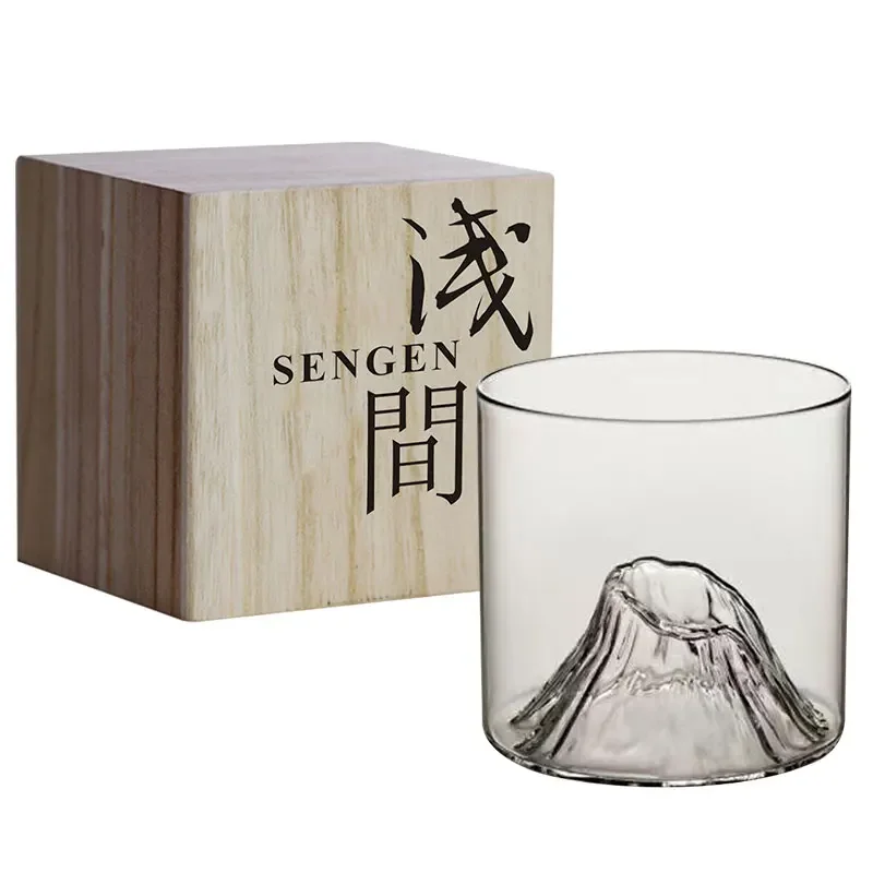 

Niche Japanese Style Whisky Cup-Shallow Mountain Liqueur XO Wine Cup Guanshan Fuji Artwork Wooden Gift Box Whiskey Glass