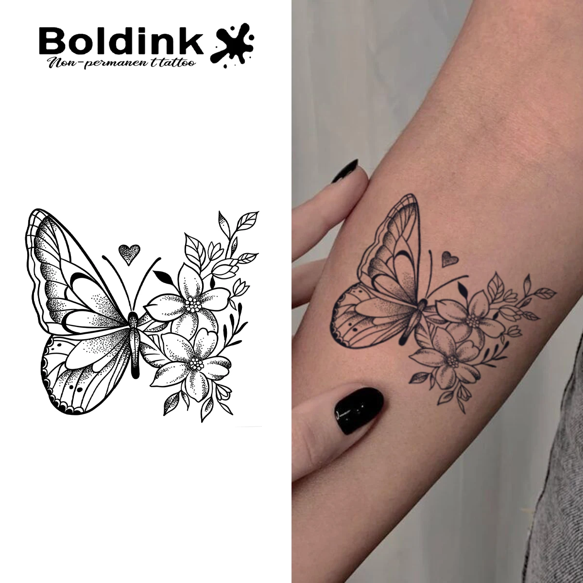 

BOLDINK 3D Butterfly Flower Tattoo Sticker Dynamic Wing Pattern Fashionable Unique Water Washable Long Lasting Color Holding