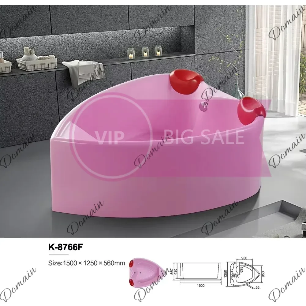 HJB X 2 Person Heart Shaped Jacuzzi Red Acrylic Spa Bathtub, Freestanding Whirlpool Massage Tub With Hydrotherapy Jets For Coupl
