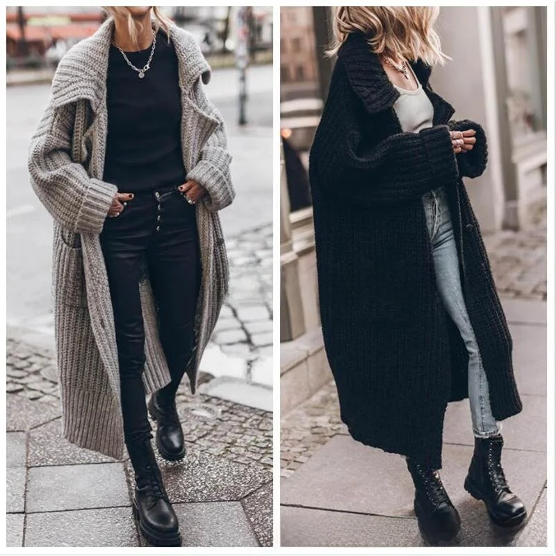 

Женский вязаный кардиган с высоким воротником, удлиненный, приталенный, из полиэстера, средней толщины, весенний, цветной