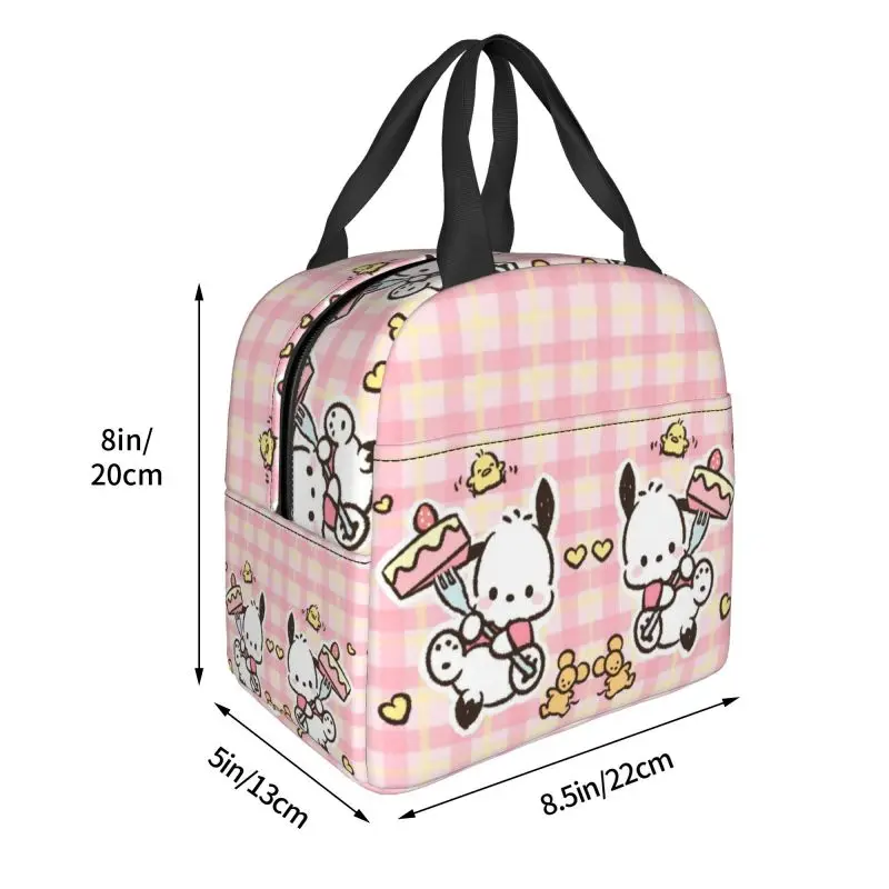 Custom Cartoon Pochacco Thermal Insulated Lunch Bag Women Sanrio Portable Lunch Container for Camping Travel Storage Food Box