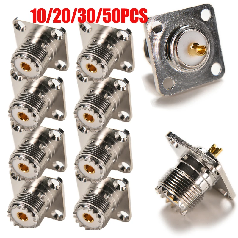 10/20/30/50PCS UHF Female SO-239 4 Hole Jack Square Shape Solder Cup Coax Connector for Radio Video Female UHF Panel Mount SO239