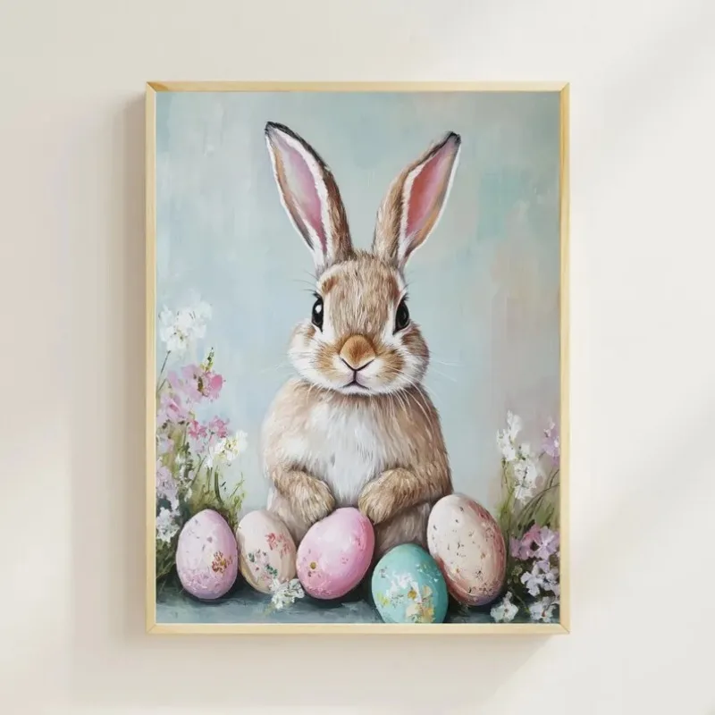 

Easter Bunny Prints Wall Art, Retro Spring Rabbit Decor, Holiday Illustration, Easter Nursery Print, Whimsical Bunny Artwork