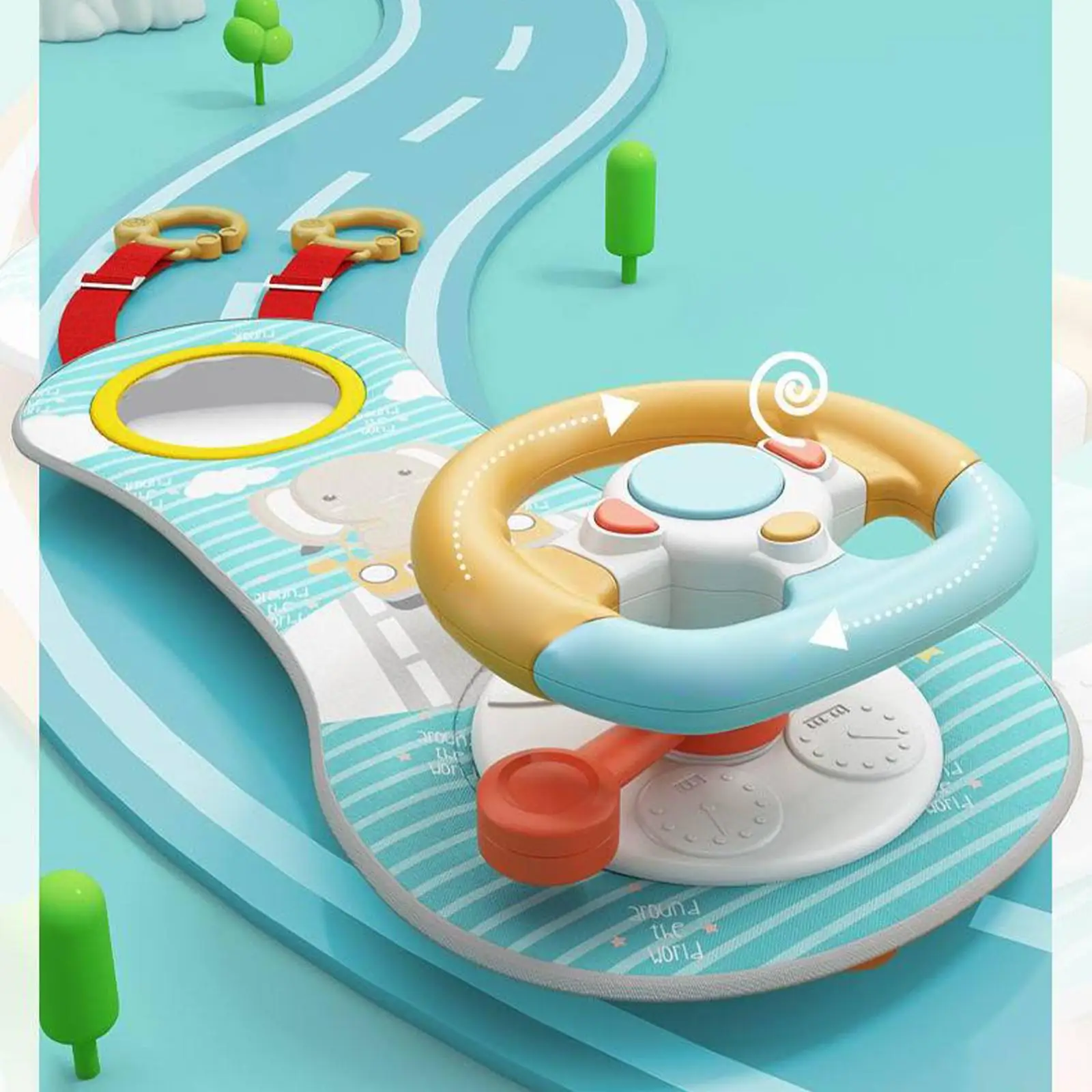 Baby Car Steering Wheel Toy Adjustable Batteries Powered Interactive Games Driver Training Simulation Driving for Car Back Seat