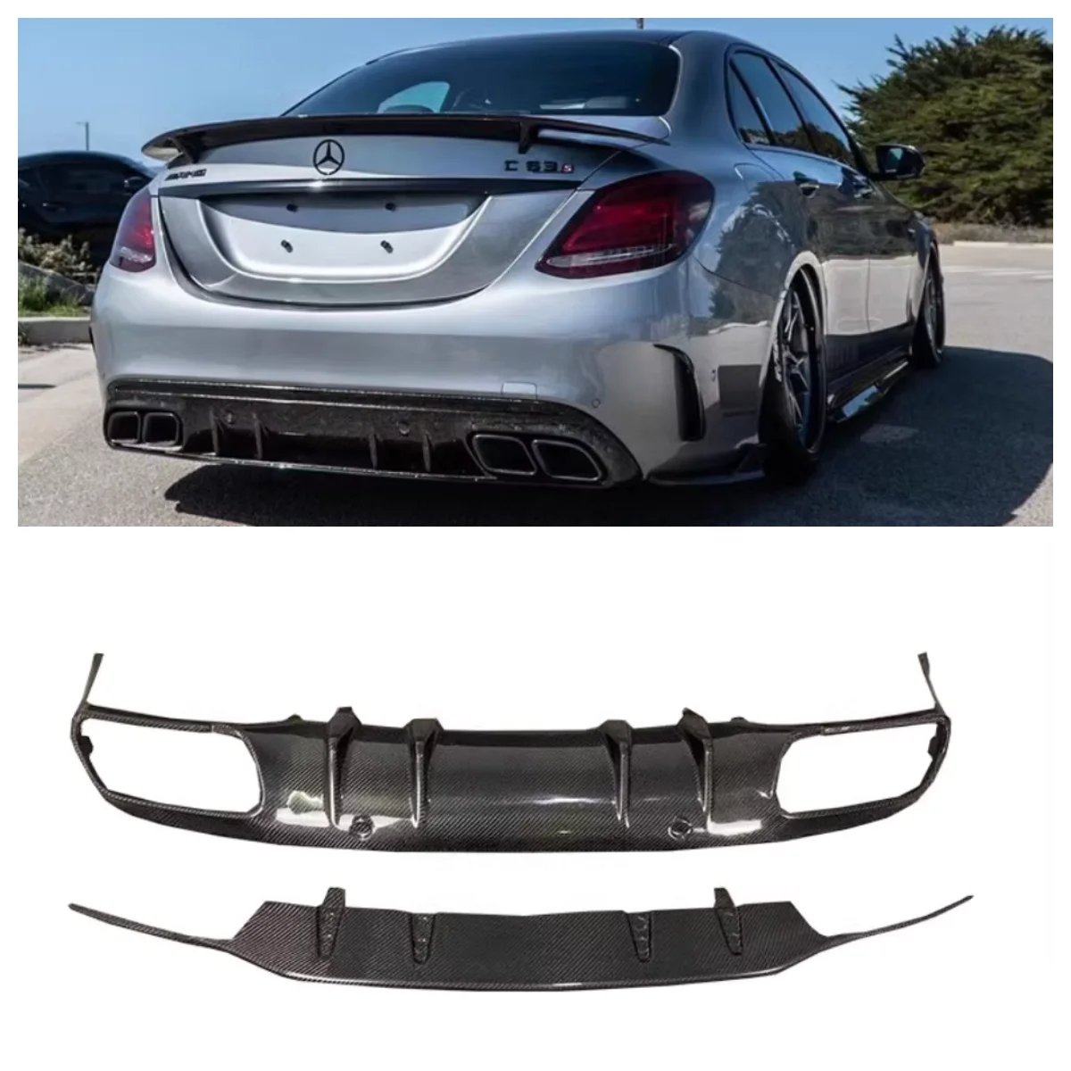 For  W205 Mercedes C-Class C260C300C63 2015 2016 2017 2018 2019 2020 modified carbon fiber AMG rear tail lip rear turbulence