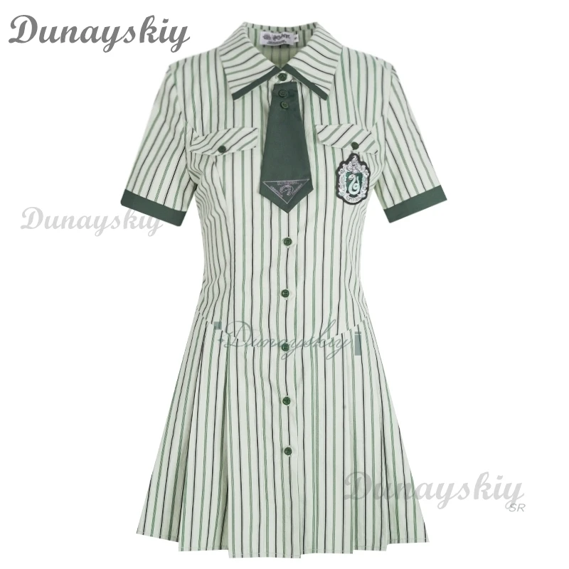 Новинка лета 202, зеленое школьное платье JK в вертикальную полоску, кавайная рубашка, юбка для женщин и девочек, Хэллоуин, карнавал