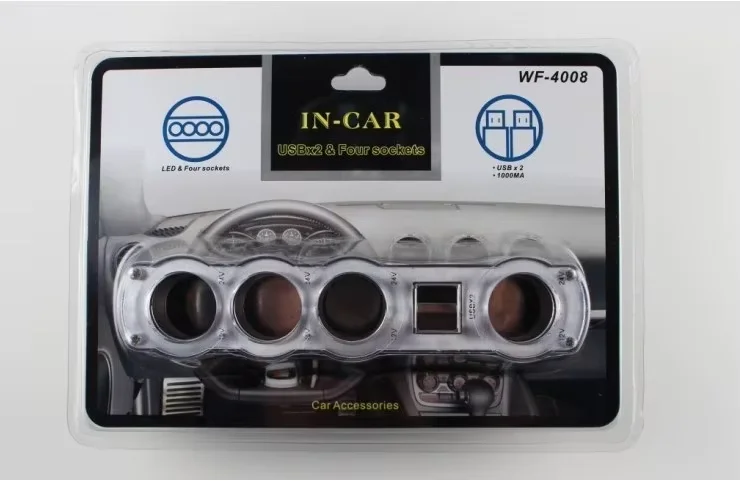 

4-полосный автоматический разветвитель прикуривателя, USB-разъем 12 В, номер детали GZJS-WF4008-DYQR9