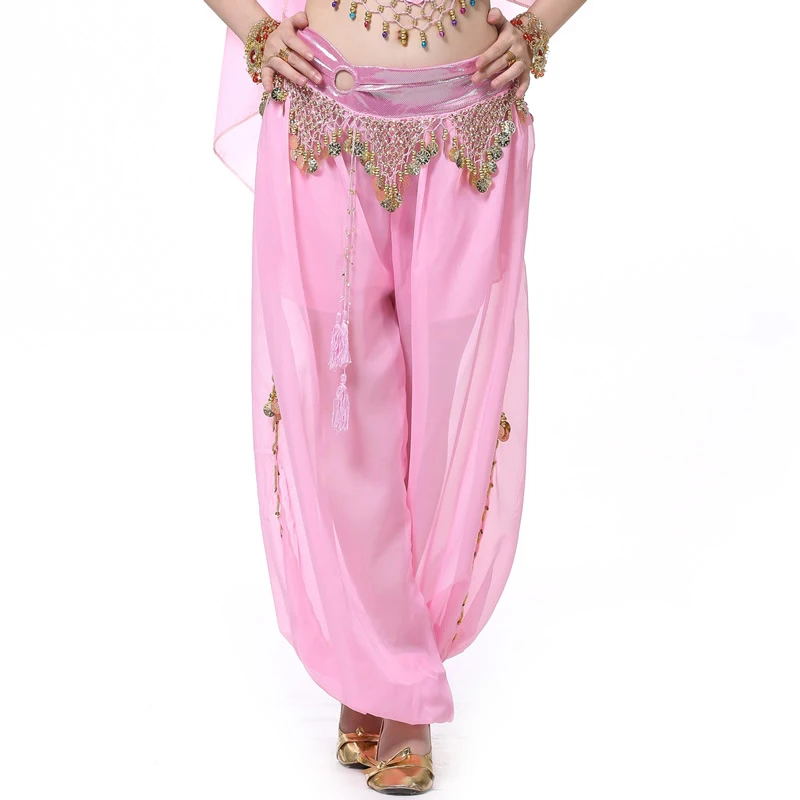 Women Chiffon Belly Dance Circular lantern Pants Arabic Belly dancing Bloomers Trousers Performance Trim Tassels Dancing Pants