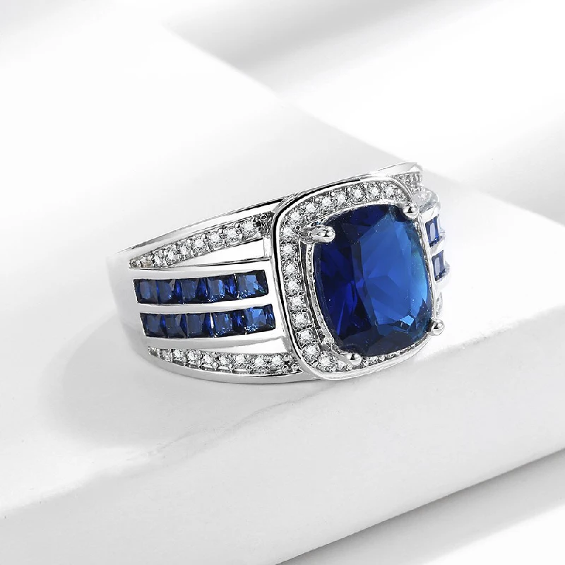 HuiSept Trendy Men Ring 925 Silver Jewelry with Sapphire Zircon Accessories for Wedding Engagement Party Promise Gift Wholesale image 3