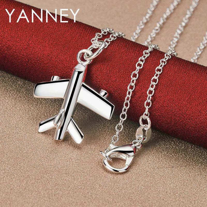 

Fine 925 Sterling Silver 16-30 Inches Cute Airplane Necklace For Women Men Fashion Wedding Jewelry Gift Party Christmas