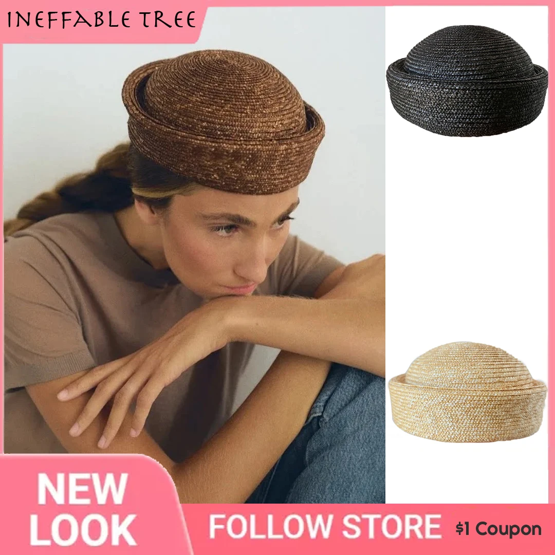Blogger Natural Round Raffia Straw Hats for Men Women French Summer Retro Beach Beret Sun Pillbox Sailor Hat Sombrero Para Mujer