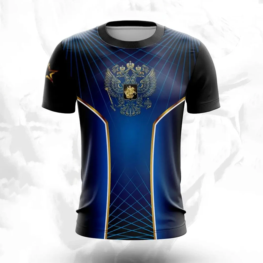 Russia National Flag Print T Shirt For Men Fashion National Emblem Pattern Short Sleeve Oversized T-shirts Leisure O-neck Tops