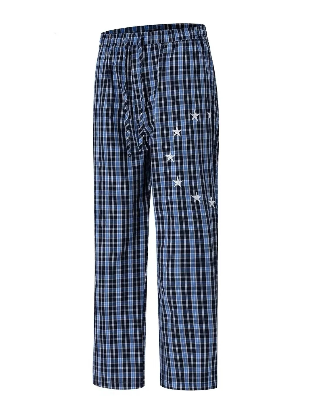 American Style Commuter Embroidered Color Block Plaid Casual Pants Unisex Sport Drawstring Straight Leg Loose Wide Leg Long T...
