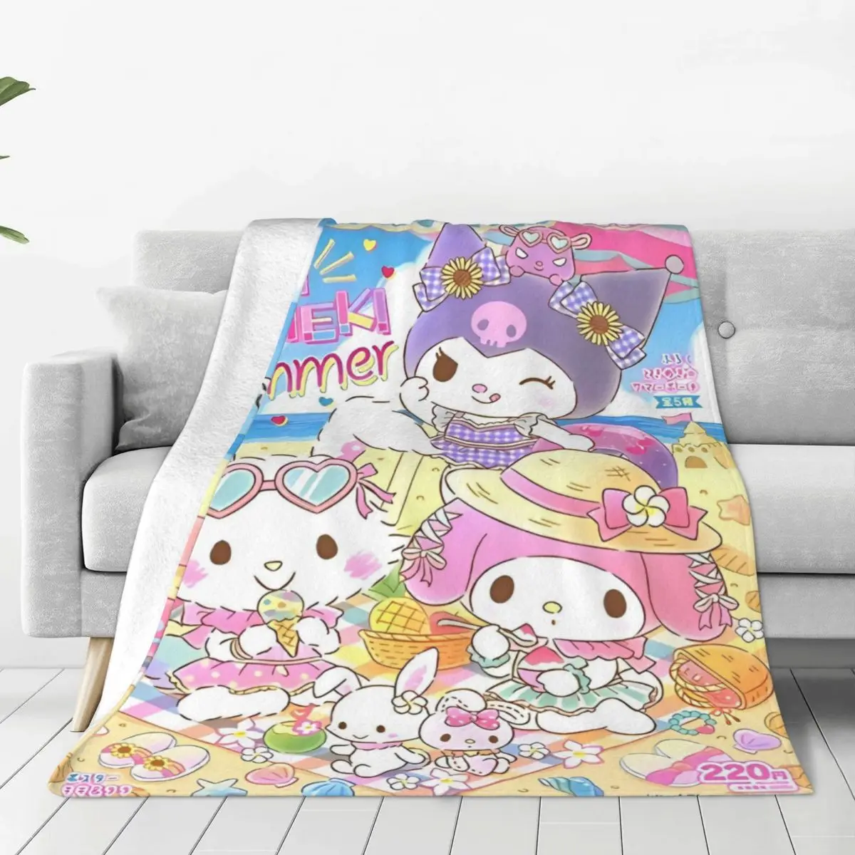 Sanrio Strawberry News Hellokitty Cinnamoroll Flannel Blanket for Living Room Picnic Graphic Bedspread Sofa Bed Cover