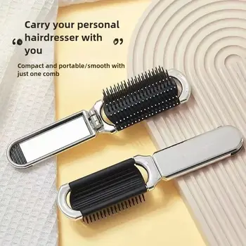 Peine plegable para el cabello, cepillo de masaje portátil, masajeador de cabeza para el cuero cabelludo, peines de viaje antiestáticos, espejo, herramientas de peluquería para niñas. 10 best sales Cepillo de pelo portátil - №2