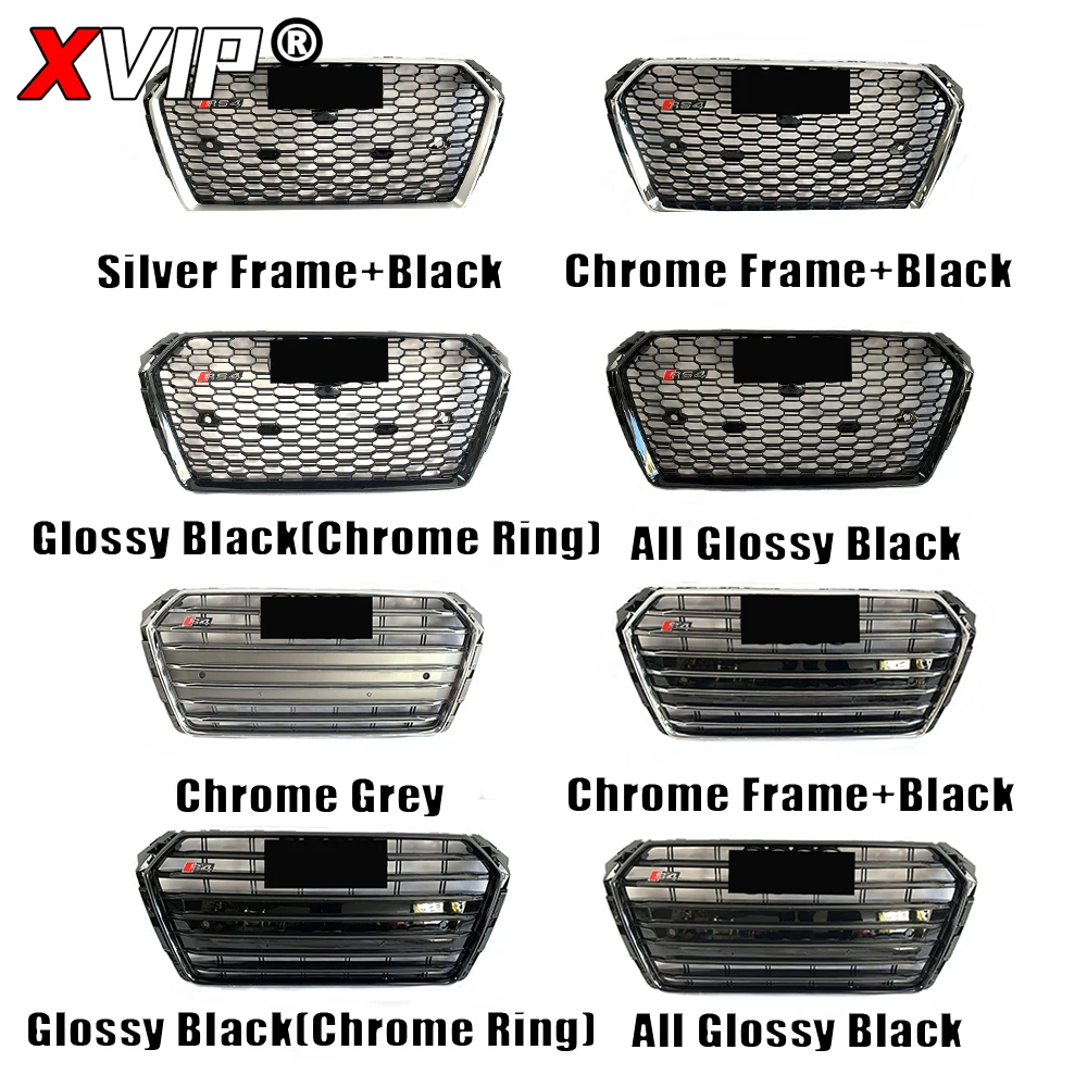 XVIP Front Silver And Black Style Bumper Grille For Audi A4 S4 B9 2016-2019 To S4/RS4 Style High Quality Honeycomb Upper Grille