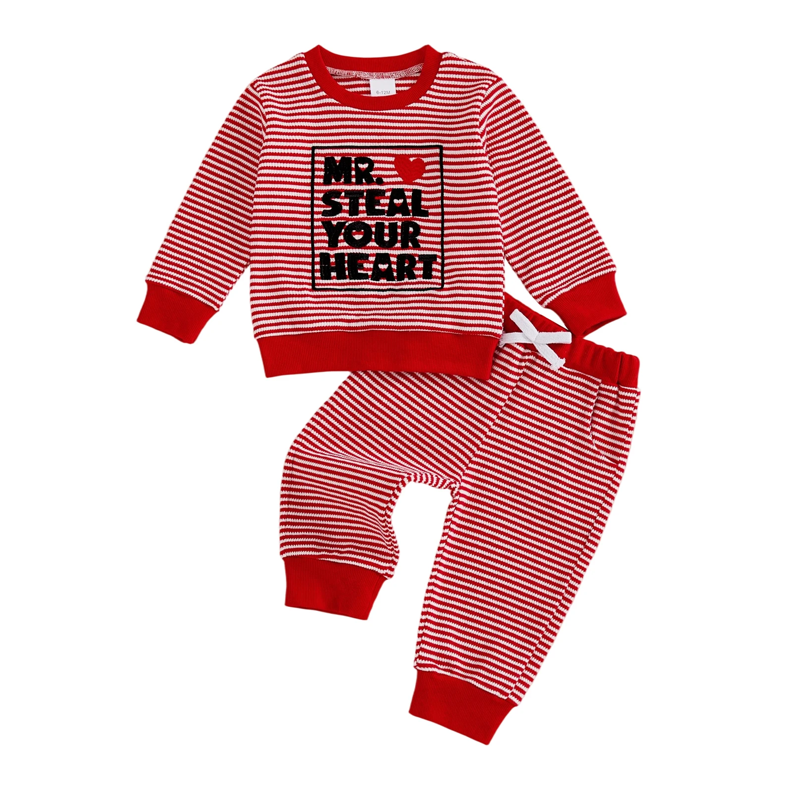 Toddler Baby Boy Valentines Day Outfit Striped Heart Letter Long Sleeve Sweatshirt and Pants 2 Piece Spring Set