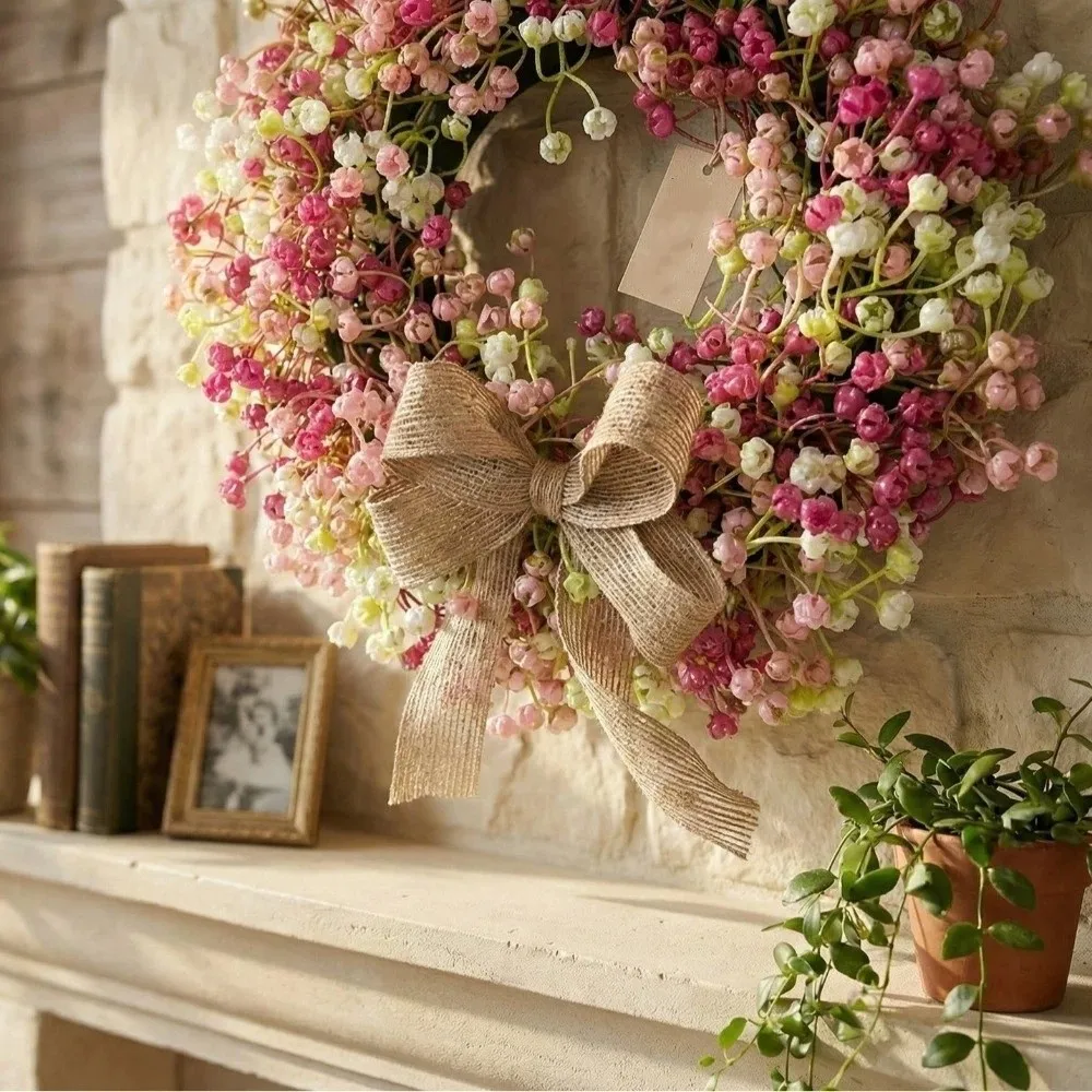 Ghirlanda Di Eucalipto Colorata A Forma Rotonda, Realistica Con Fiocco, Ghirlanda Di Fiori Artificiali Dai Colori Vivaci, Ghirlanda Primaverile Fatta A Mano