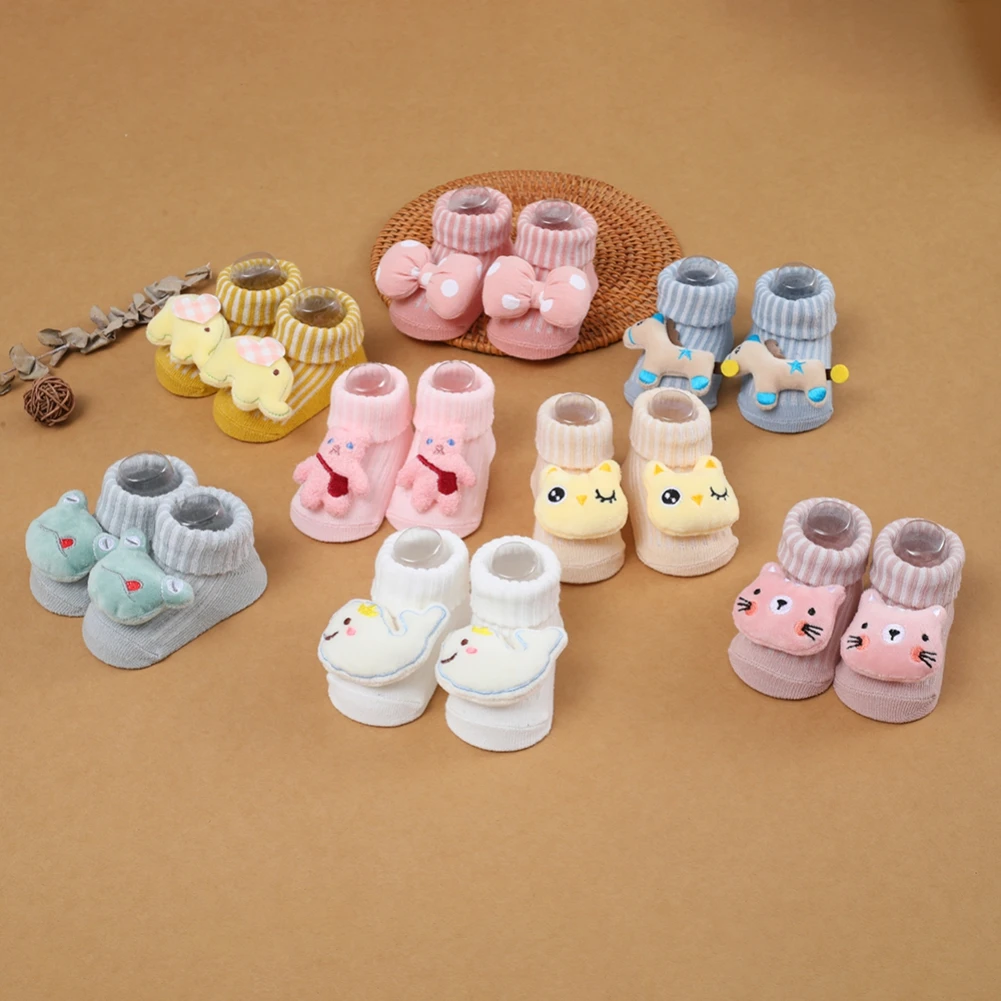 Cute Cartoon Doll Newborn Socks for Boys Girls Winter Soft Anti Slip Cotton Sock Solid Infant Toddler Socks Baby Clothing 0-12M
