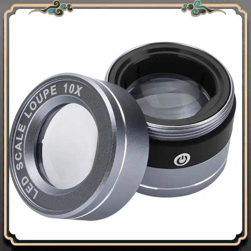 ASMA-Magnifying Glass Metal Full Metal Microscope Loupe LED Scale Loupe USB Charging Pocket Reading For Read Map Drop