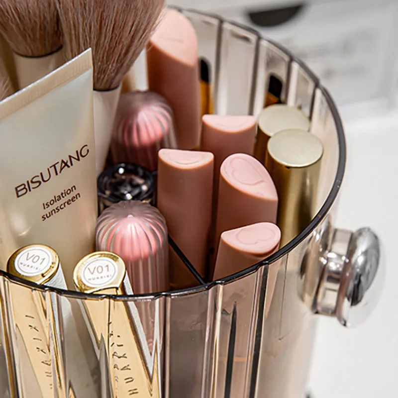 360 °   Porte-brosse de maquillage rotatif à 4 fentes, boîte de rangement pour pinceaux de maquillage, boîte de rangement pour outils cosmétiques rotatifs avec Base détachable