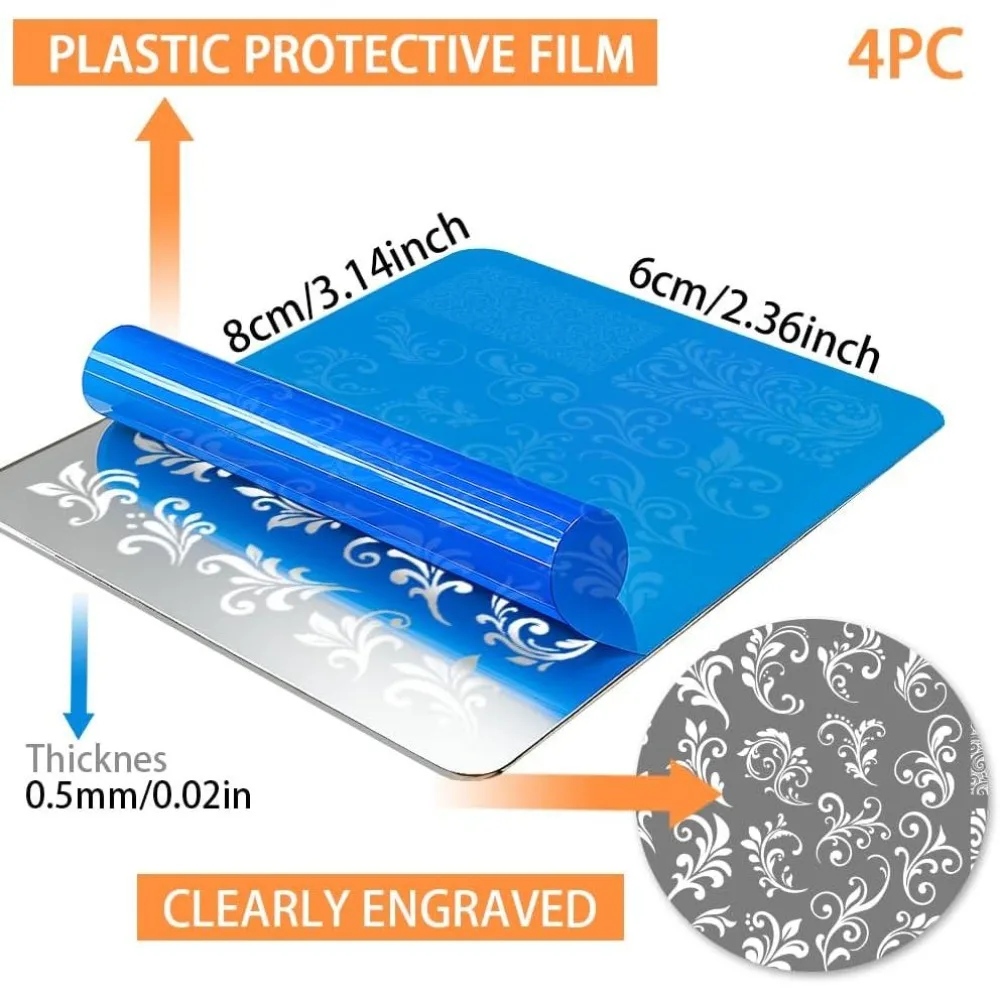4pcs Swirl Pattern Nail Stamping Plates French Nails Art Templates Flower Nail Image Plate Leaf Stainless Steel Nail Stamper