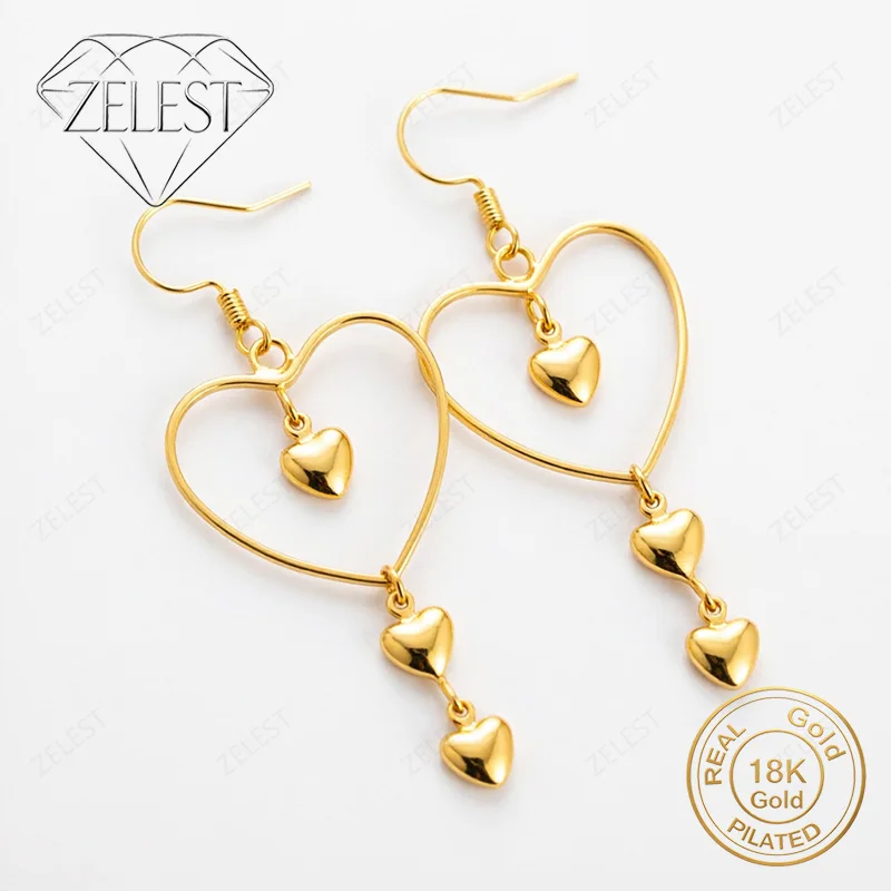 Exquisite Multi-Layered Heart-Shaped Earrings, 925 Sterling Silver, 18k Gold Plated, Perfect For Parties And As A Gift.