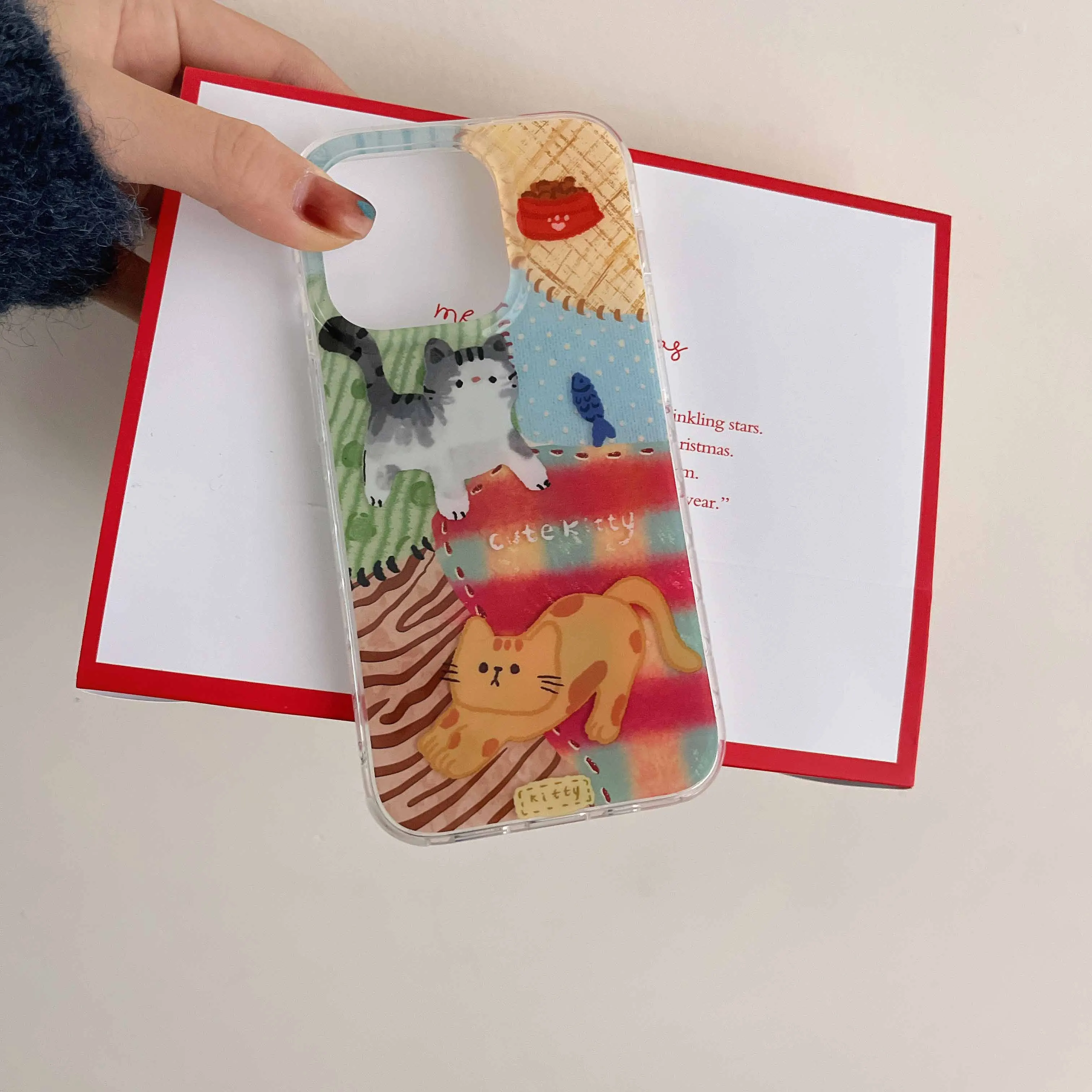 Cute cat cartoon phone case for iphone 16 14pro 15promax 14 13 15 pro max 16promax 13pro montage zebra stripes winter cover capa