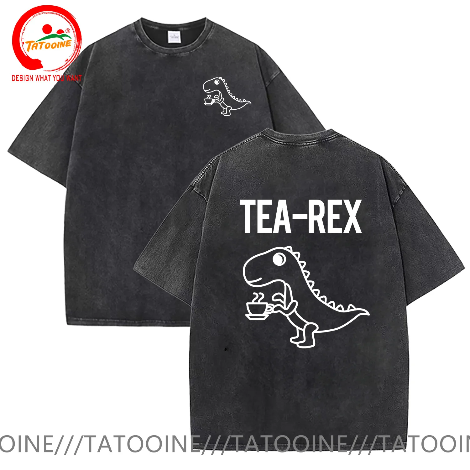 

Parody Cartoon Dino Summer Casual Men's T-shirt Vintage Washed Cotton Cool Funny Dinosaur Design Print T Shirt Male Tee Shirt