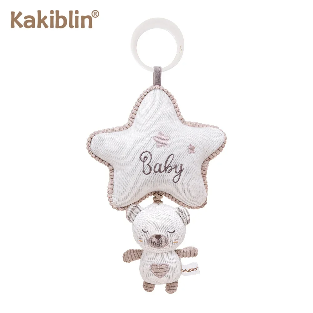 Boneca de coelho fofa com caixa de música, arte de tricô para berço, berços, chocalho de bebê para carrinho de bebê, brinquedo de chocalho de coelho pendurado