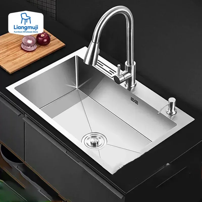 

Stainless Steel Chinese Kitchen Sinks for Kitchen Sink Thickened Brushed Process Simple and Creative Kitchen Sink for Restaurant