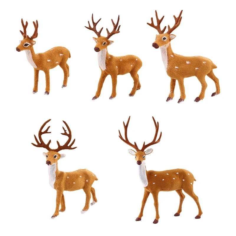 Simulation Plush Reindeer Xmas Elk Dolls Holiday Reindeer Figures Standing Christmas Sika Deer 15/20/25/30/35cm