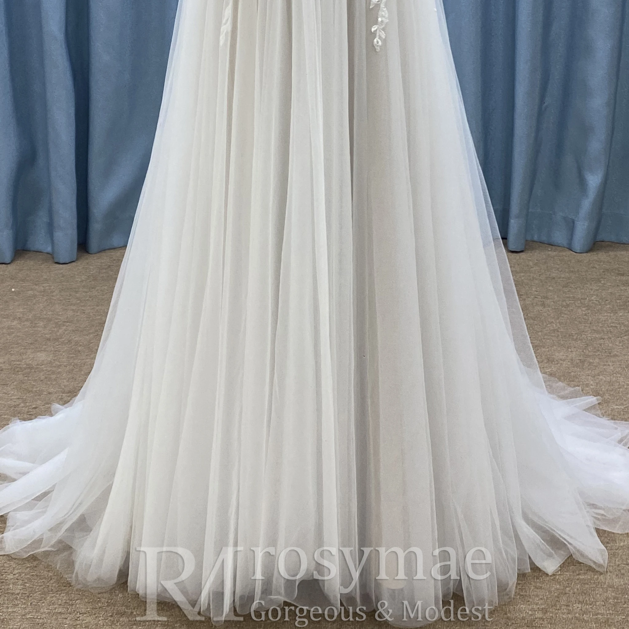 Rosymae Vestido de novia sexy con escote en V profundo y encaje de tul para mujer con camiseta sin mangas Vestido de novia elegante