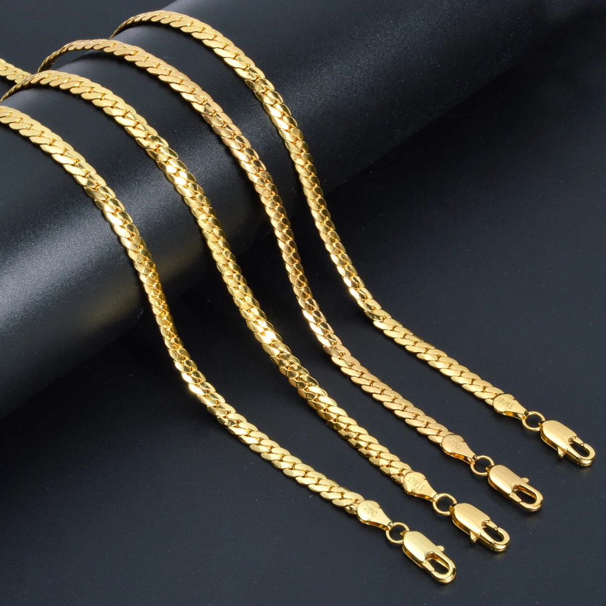 Men\'s Cuban Chain Necklace Hip Hop Gold Color Male Copper Snake Chain Necklace Wholesale Collares 4MM Womens Chain Jewelry Gift