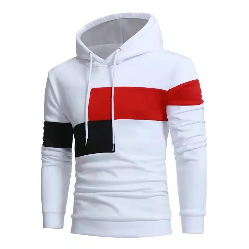 

2025 Summer New Men's Fashion Casual Color blocked Drawstring Pocket Hoodie Loose Large Sports Jogging Streetwear