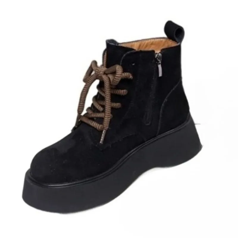Platform Women Lace Up Shoes Fashion Suede Ankle Boots 2025 Winter Designer Short Boots New Cozy Sneakers Dress Zapatillas Mujer