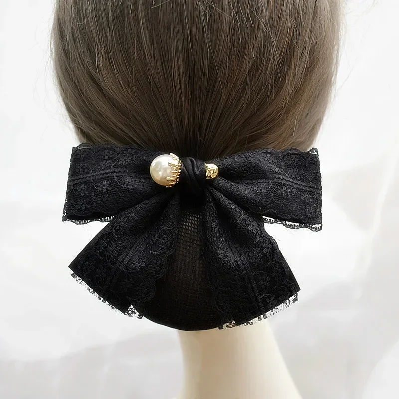 New Arrival Ribbon Bow Barrtte Hairpins Fabric Lace Pearl Bun Hair Clips Cover Snood Net Satin Hair Accessories for Women