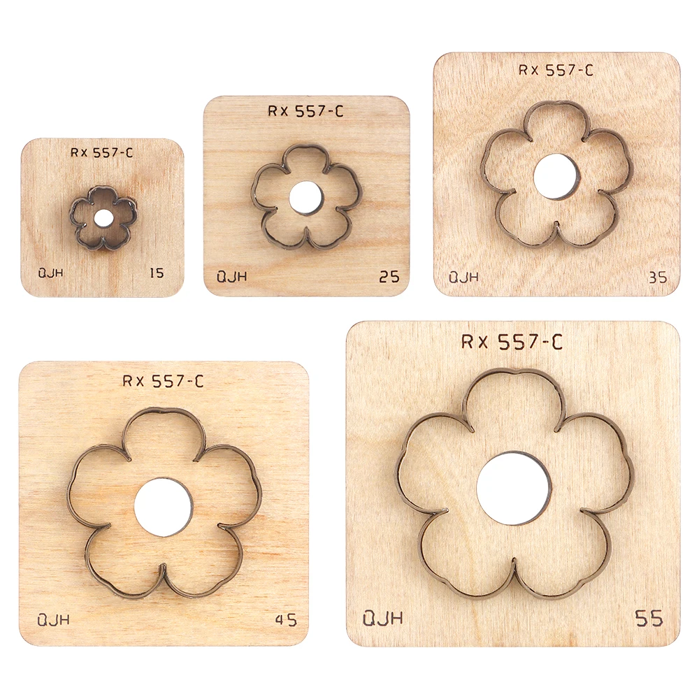 

QJH 5Pcs High Carbon Steel Five-Petal Flower Cutting Mold, Flower Shape Design for DIY Leather Crafts-Bag Pendants & Earrings