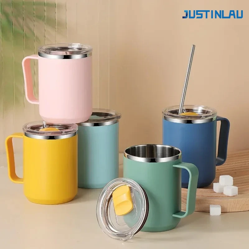 450ml Coffee Cup with Lid Stainless Steel Thermal Cups Minimalist Cup Teacup Mug Christmas Gift Couple Mug Safe for Hot Drinks