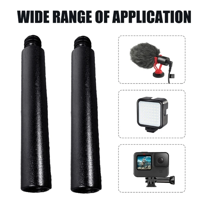 Q6PA Aluminum Camera Support Extension Rods, 2 Pack with Matte Black Finish and Direct Hand-Tightened Male-to-Female Interfaces