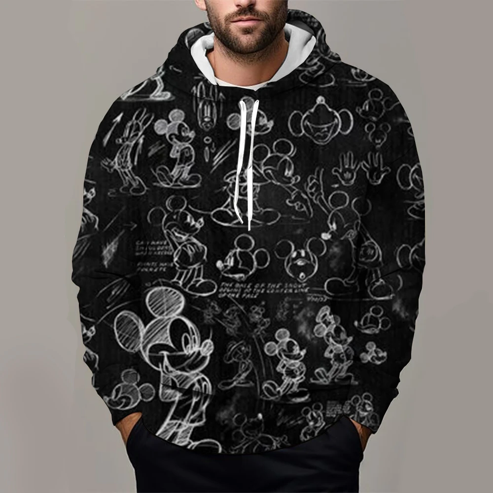 Mickey Mouse Men Oversized Hoodie Disney Cartoon Anime 3D Print Women Clothes Spring Autumn Harajuku Children Sweatshirt