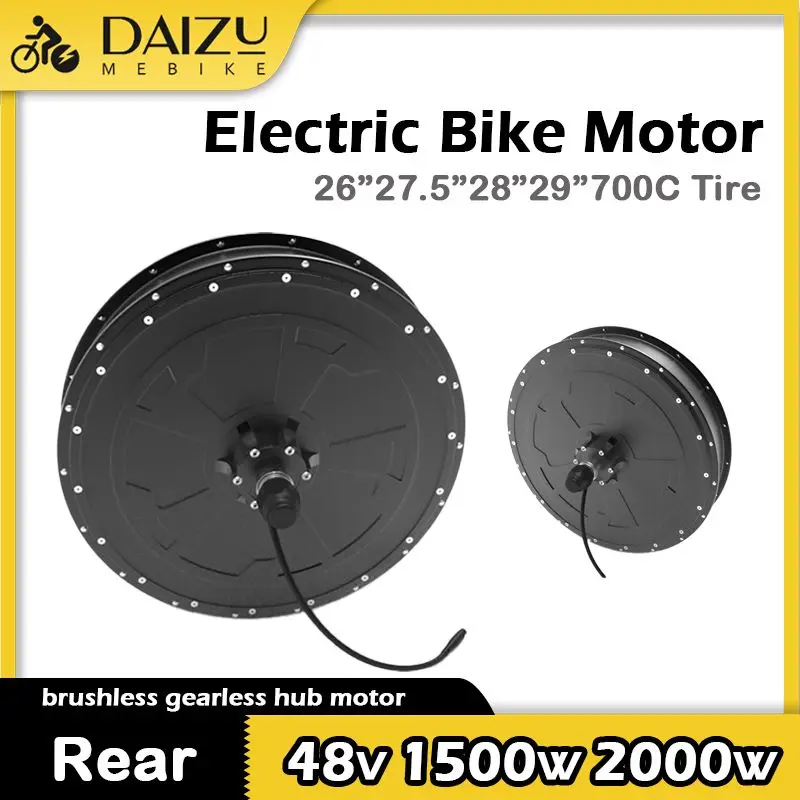 Electric Bicycle Motor 48V 1500W 2000W for 26”27.5”700C Wheel Electric Bike Rear Brushless Gearless Hub Motor V Disc Brake