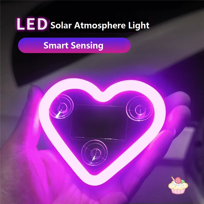 Car lamp solar-powered cordless LED triangular window heart-shaped light wireless neon glow C-pillar atmosphere interior decor
