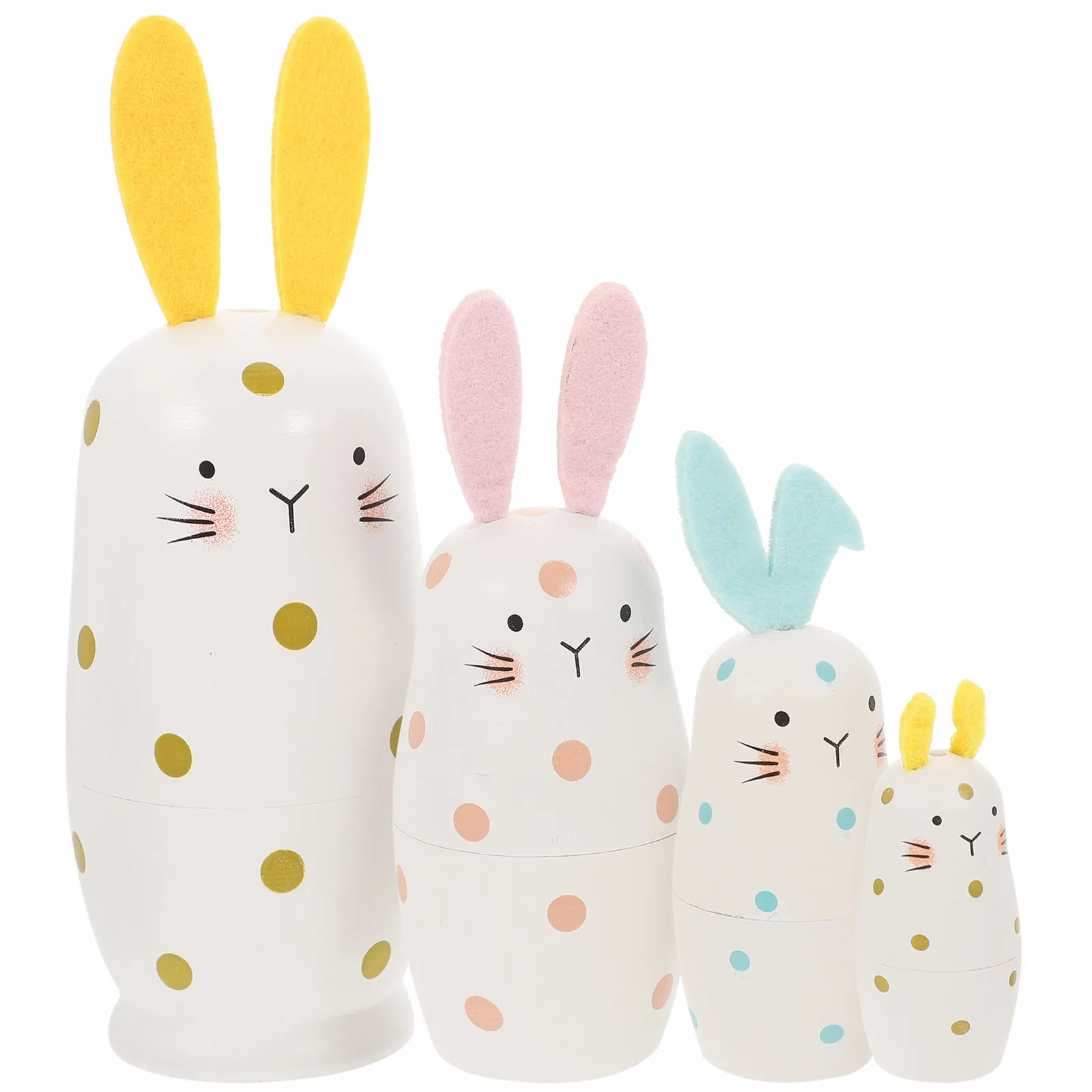 Wooden Russian Nesting Doll Set, 4-Layer Hand-Painted Rabbit Design for Home Decor & Gift