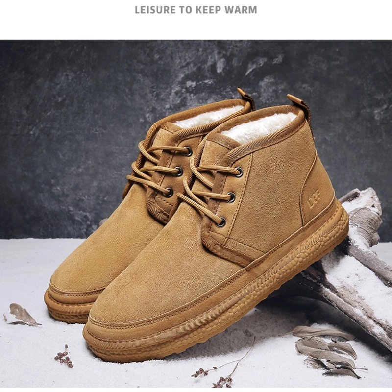 

Men's Large-sized Suede Mid-top Lace-up Fashionable Solid Color Cowhide Round Toe High-quality Outdoor Snow Work Boots